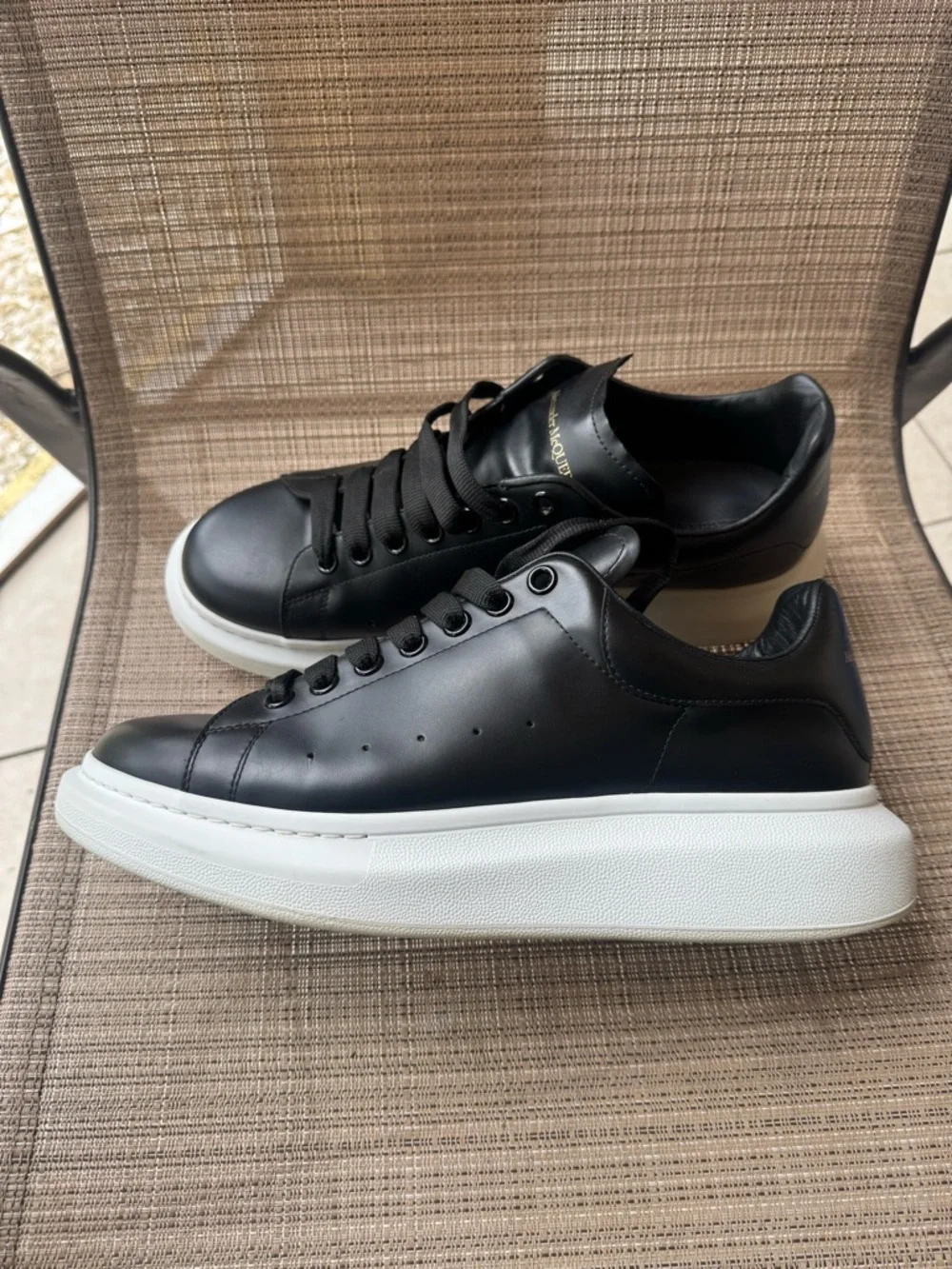 Alexander McQueen Black Leather Sneakers with White Sole - Picture 4 of 5